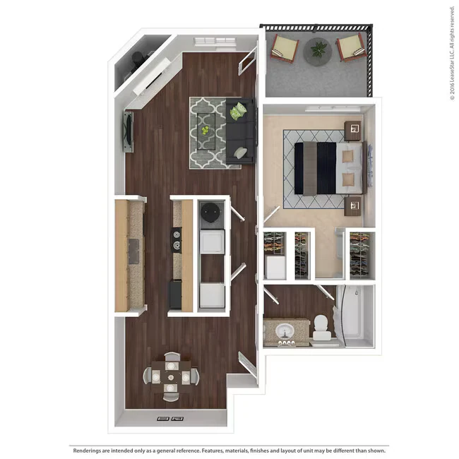 One Bedroom, One Bathroom 05D floor plan